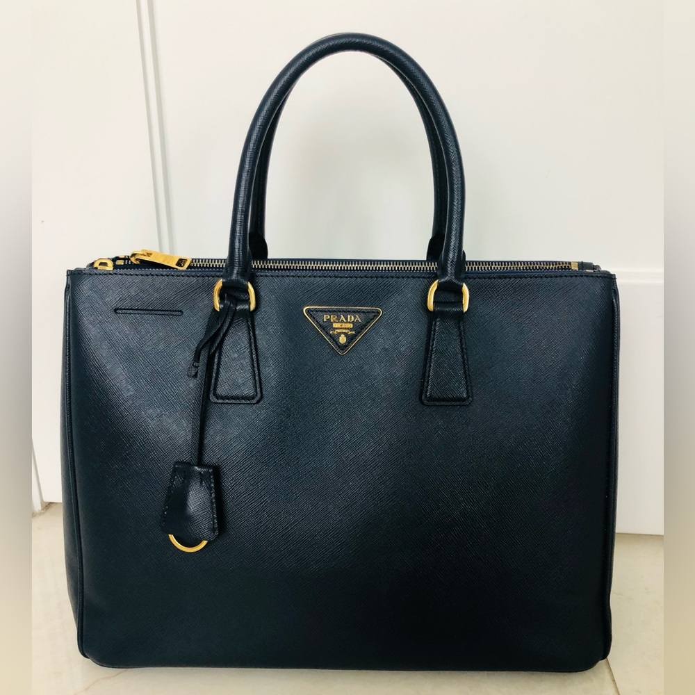 Prada Navy  Saffiano   Bag with Gold Hardware.